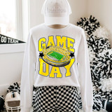 Game Day Stadium DTF Transfers | Football Spirit Color Collection on a white sweatshirt with a stadium graphic and bold yellow text