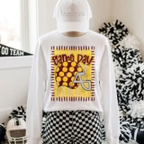 Game Day Polka Dot Helmet DTF Transfers | Football Color Combo Collection, white sweatshirt with football helmet and polka dot design for game day.