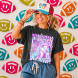 Neon Star Mascot DTF Transfers | School Spirit Mascot Collection, vibrant neon star designs on a variety of sports-themed mascot transfers displayed on a background with colorful football motifs.