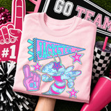 Jackets mascot DTF transfer featuring a hornet illustration with pennant flag and star accents in a bold pink and blue pop-art style