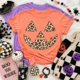 Faux Stitch Leopard Jack O Lantern DTF Heat Transfer