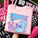 Trojans mascot DTF transfer with star-print helmet graphic and pennant flag in a preppy pink and blue school spirit style