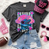 Dotted Star Mascots DTF Transfers | School Spirit Mascot Collection featuring a graphic design of a dolphin mascot with colorful stars and bold text on a gray t-shirt.
