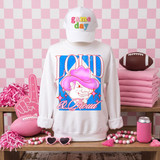 Loud & Proud cowboy mascot DTF transfer in pink and blue retro varsity style