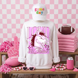 Loud & Proud mustang horse mascot DTF transfer in pink retro varsity style