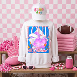 Loud & Proud roadrunner mascot DTF transfer in pink and blue retro varsity style