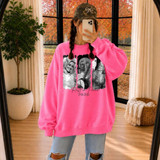 Rest In Peace Country Legend BLACK DTF Transfer | Vintage Photo Tribute Design, featuring a black and white vintage photo of a country music legend with the text 'Rest in Peace 1946-2026' on a pink sweatshirt.