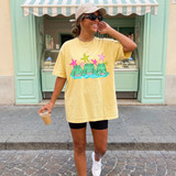 Three gators swimming with pink and green starfish DTF transfer design in preppy coastal style