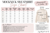 Blank Mockneck Sweatshirt — ROUND 1 EXTRAS, size chart and measurement guide for a comfy casual sweatshirt with a mockneck design in multiple colors.
