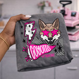 Coyotes mascot DTF transfer with coyote head wearing pink star sunglasses in retro pink out style