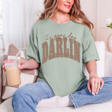 It's Game Day Darlin DTF transfer with brown polka dot arched lettering and script text