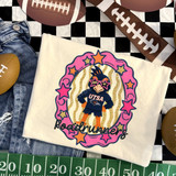 UTSA Roadrunners mascot DTF transfer featuring illustrated roadrunner character in star sunglasses within a pink and gold star-studded frame with "Roadrunners" script lettering