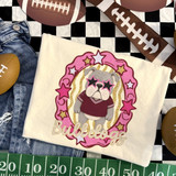 Bulldogs mascot DTF transfer featuring a bulldog in star sunglasses and a maroon jersey inside a pink and gold glitter-style star frame