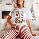 AL state abbreviation DTF transfer with vintage Santa Claus faces and polka dot pattern filling the letters
