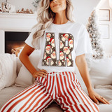AR state abbreviation DTF transfer with vintage Santa Claus faces and polka dot pattern filling the letters