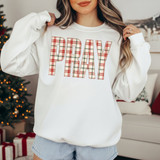 PRAY Plaid DTF Transfer | Faith-Based Christmas Design