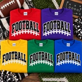 Black FOOTBALL chenille patch with sparkling sequin outline and raised white puff football lace detail