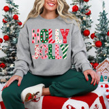 Holly Jolly Christmas DTF Transfer | Patterned Holiday Letters Design