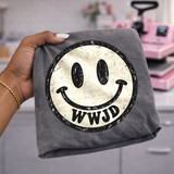 WWJD Smiley Face DTF Transfer | Retro Faith-Based Distressed Design