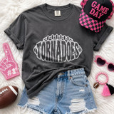 Tornadoes mascot DTF transfer with football graphic design in white outlined lettering for game day football shirts