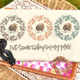 Put Some Turkey On My Plate Thanksgiving DTF transfer with three floral medallion turkey designs in brown, rust, and teal