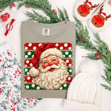 Painted Santa Face DTF Transfer | Red & Green Polka Dot Christmas Design