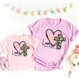 Love Never Fails ADULT Screen Print Heat Transfer, pink and purple T-shirts with love and cross design, Easter decorations and flowers.