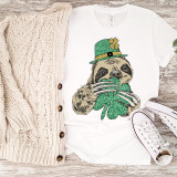 Lucky Sloth Clover glitter St. Patrick's Day Sublimation Transfer, a graphic of a cute sloth wearing a green glitter St. Patrick's Day hat and holding a green glitter shamrock, perfect for holiday-themed apparel or accessories.