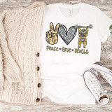 Peace Love Sloths glitter heart Sublimation Transfer, white t-shirt featuring a glittery heart and sloth design with peace hand gesture, lettering, and decorative elements.