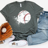 Splatter Baseball Metallic Red Stitches Screen Print Heat Transfer