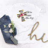 Product A Lot Can Happen in Three Days Religious Easter Tomb Sublimation Transfer T-shirt with cross design and floral accents