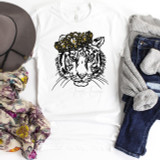 Tiger with Crown Sublimation Transfer, a graphic T-shirt with a detailed tiger face wearing a crown on white fabric.