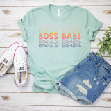 Boss Babe Screen Print Heat Transfer, colorful trendy graphic design on a mint green T-shirt.
