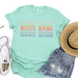 Boss Babe Screen Print Heat Transfer, colorful graphic T-shirt with 'Boss Babe' text design