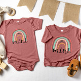 Mini Rainbow INFANT Screen Print Heat Transfer, two pink baby T-shirts with rainbow and 'mini' design for infants.