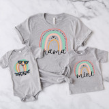 Mini Rainbow INFANT Screen Print Heat Transfer, colorful rainbow designs on grey infant and toddler t-shirts with playful and cute patterns.