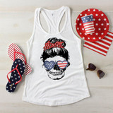 Messy bun skull red white and blue sunglasses flag Patriotic Sublimation Transfer