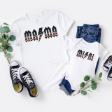 AC/DC MAMA Patriotic Sublimation Transfer, featuring a custom design with the band's logo in patriotic American flag colors, displayed on t-shirt and infant onesie.