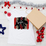 Sister Bear Brushstroke Sublimation Transfer, Christmas-themed T-shirt with black bear silhouette and festive red, black, and leopard print design