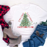 I'm Fine It's Fine, Everything Is Fine Christmas Sublimation Transfer T-shirt with a Christmas tree design and humorous text