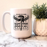 Rock Fest Sublimation Transfer, product for customizing mugs with a rock music themed design.