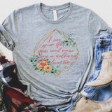 I See Your Hot Mess Screen Print Heat Transfer, gray T-shirt with floral and geometric design and red text.