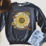 Free Spirit And Kind Soul Screen Print Transfer, a sweatshirt with sunflower and butterfly design and text