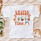 Easter Vibes Boho YOUTH Screen Print Heat Transfer, white t-shirt with colorful Easter-themed design and text.