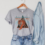 High Voltage Tiger Screen Print Heat Transfer, graphic t-shirt featuring a fierce tiger and electric lightning design on a gray shirt.