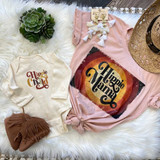 Hippie Child POCKET/INFANT Screen Print Heat Transfer, Bohemian style pink T-shirt with retro design and 