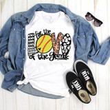 For The Love of The Game Softball Sublimation Transfer, graphic design for sports-themed apparel with a softball and various patterns.