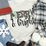 Merry and Bright Light Colors Screen Print Heat Transfer