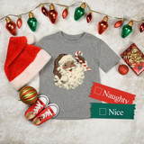 Vintage Dark Skin Santa YOUTH with Leopard Print Screen Print Heat Transfer