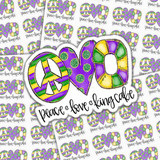 Peace Love King Cake Sticker Sheet